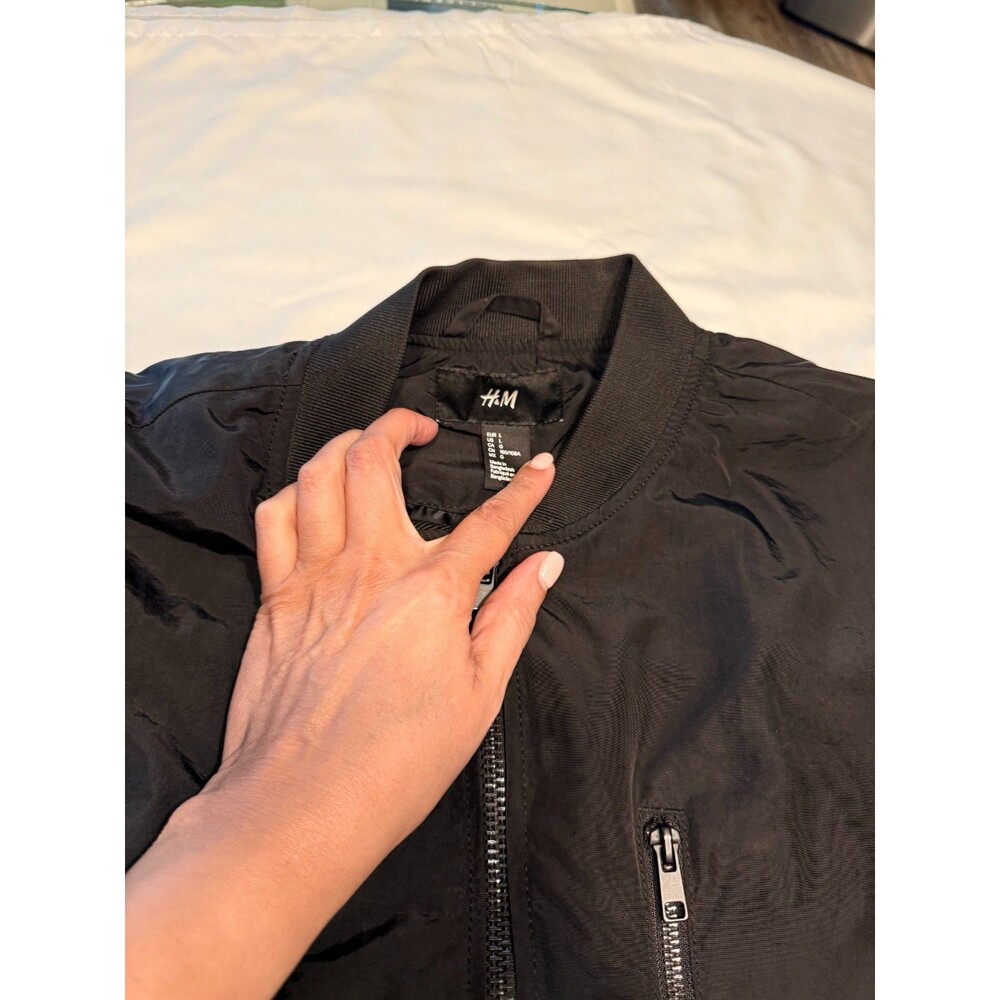 H&M Logg Mens XL Black Full Zip Bomber Jacket 100% Cotton